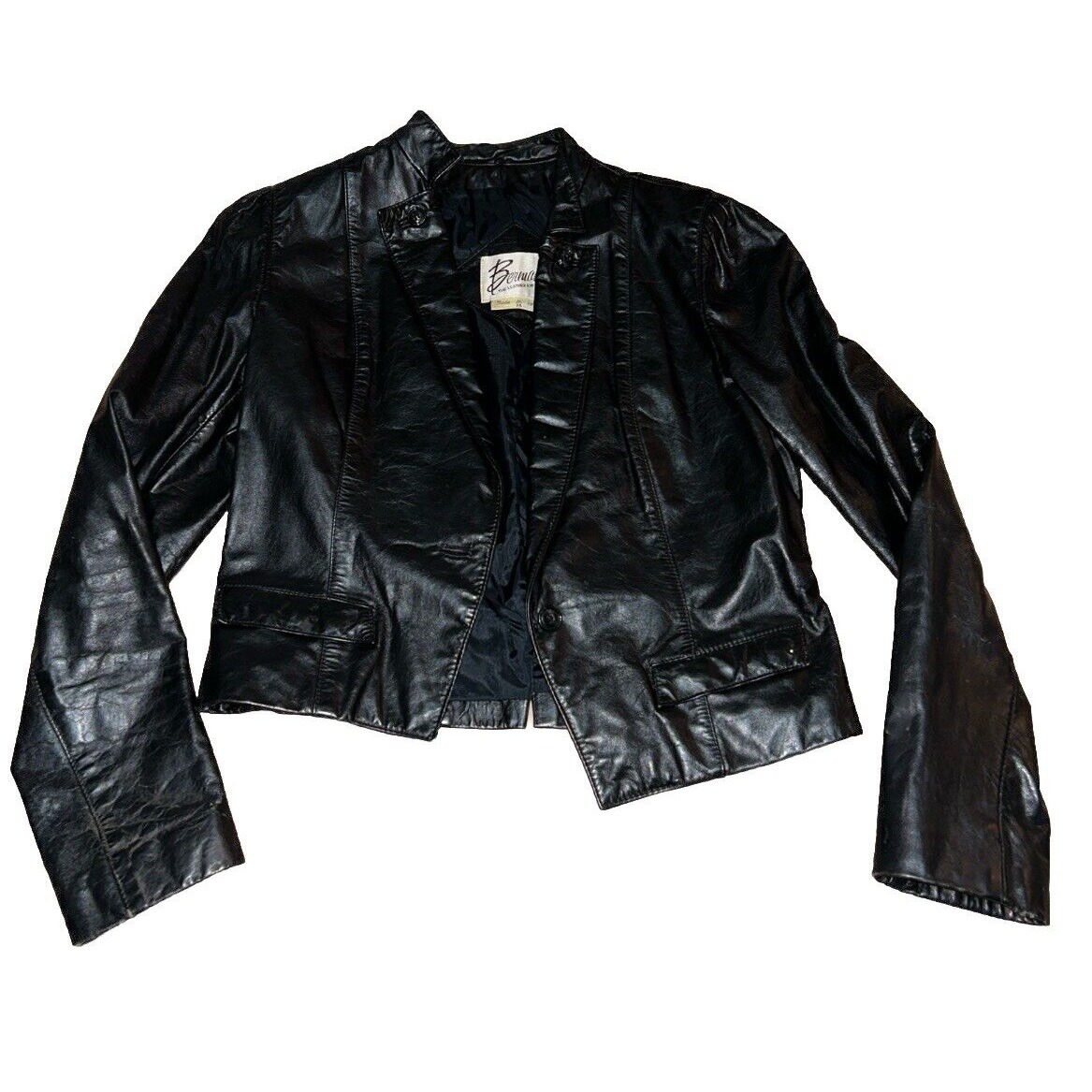 ❤️Size 14❤️ Vintage Bermans Black Leather Bomber Jacket