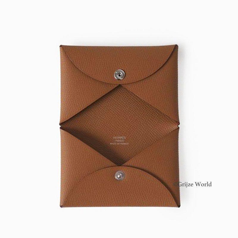 HERMES Extremely Rare Business Card Holder Calvi Gold Veau Epsom