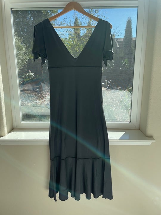 Emporio Armani Silk Black Open Sleeve Midi Dress, Made in Italy, Size 38