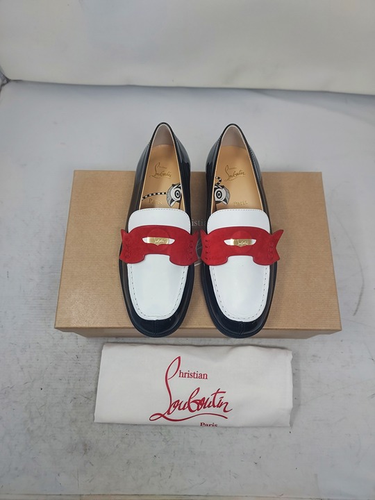 Christian Louboutin Boys Black White Red Penny Loafer