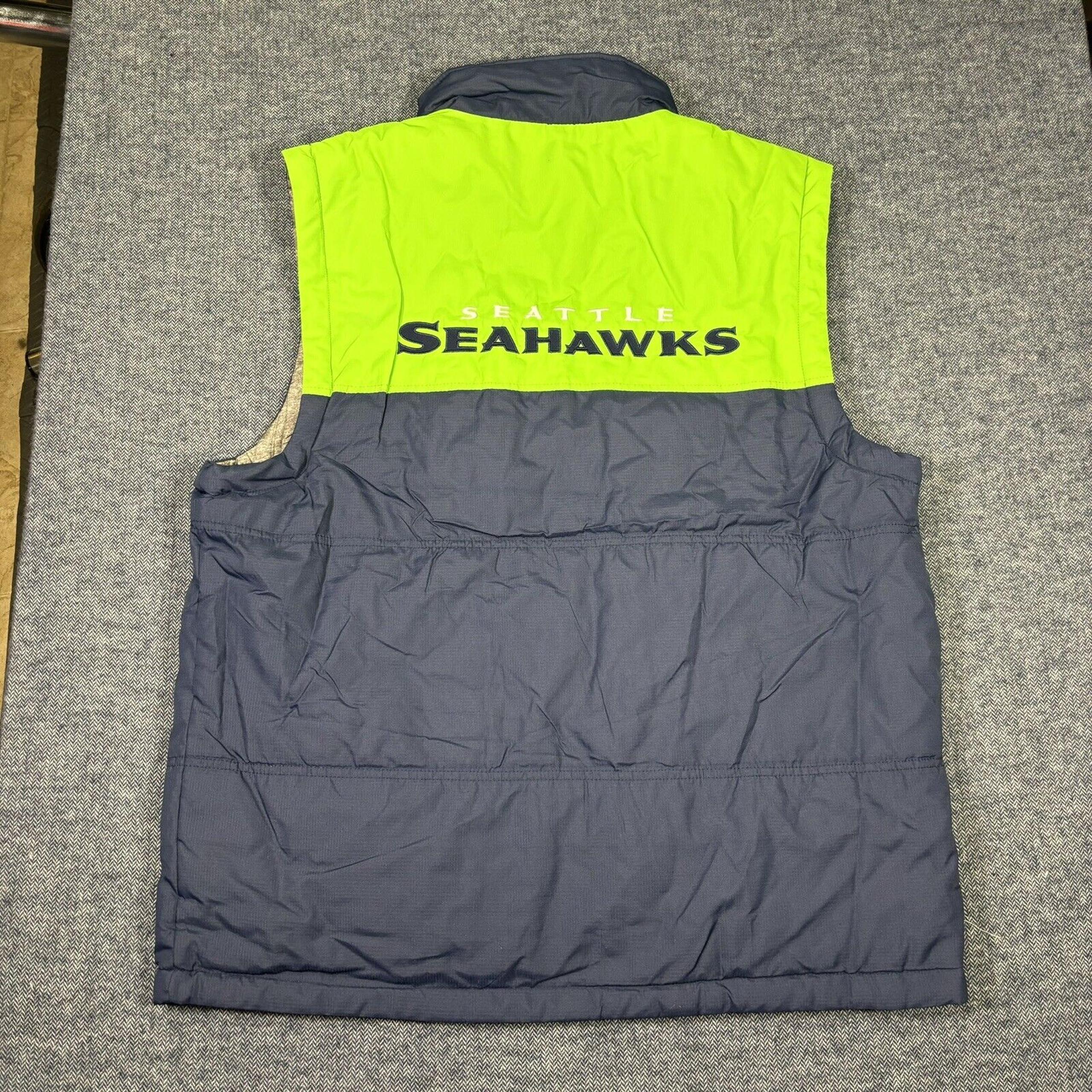 Seattle Seahawks Puffer Vest Jacket Reversible NFL Mens Large Full Zip Blue Gray