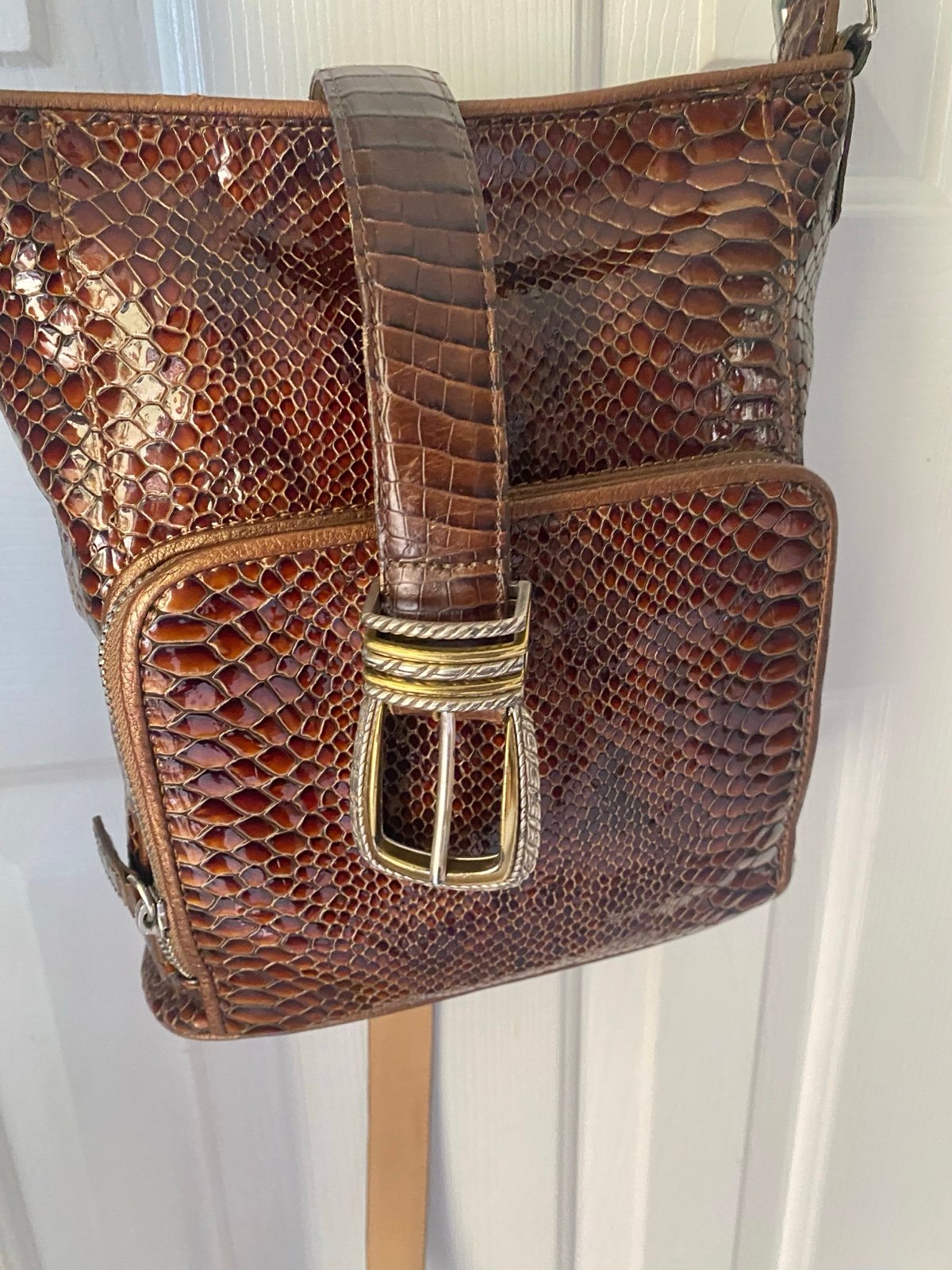 Brighton BrownSnake Leather Shoulder/Crossbody Bag Plus Belt Excellent Condition