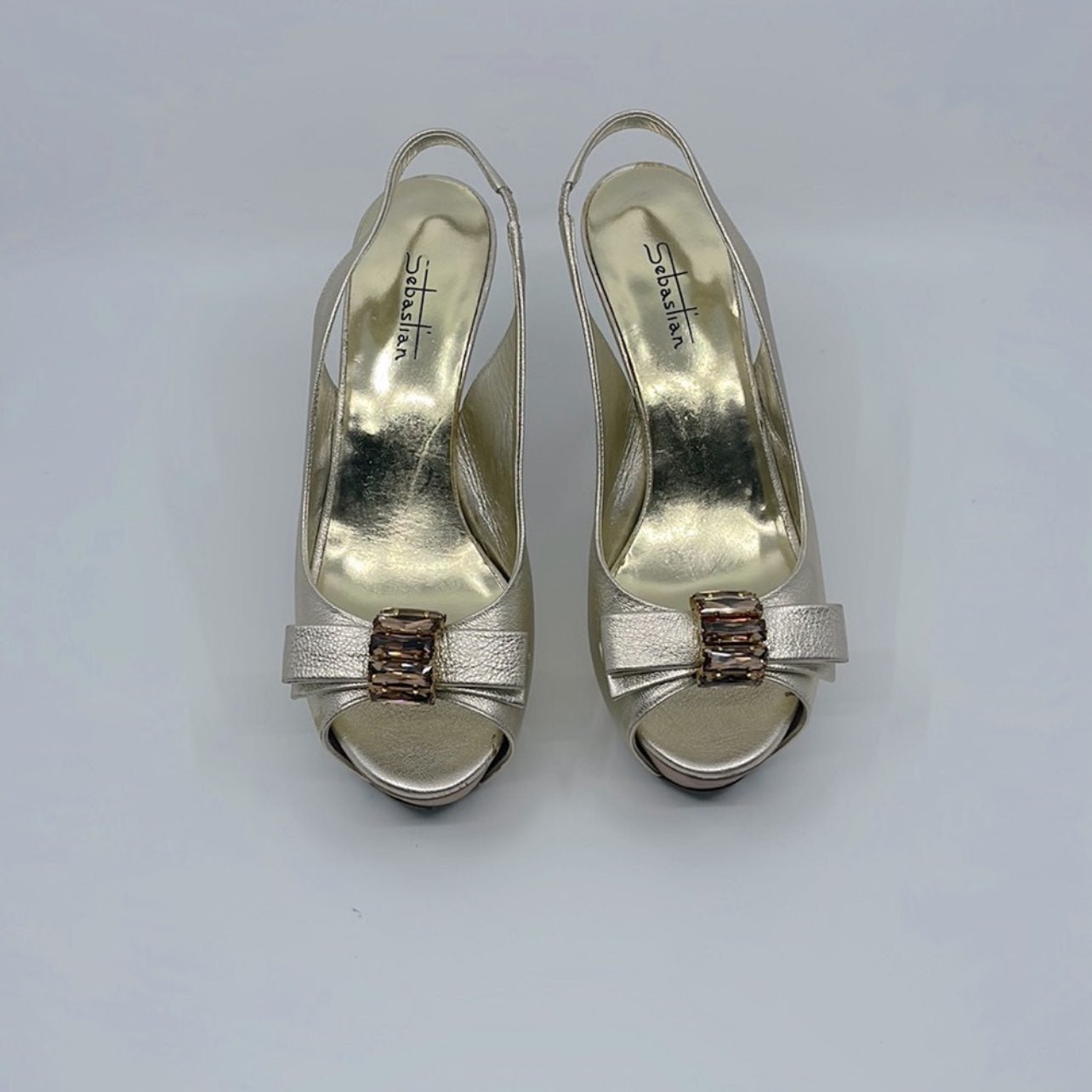 Sebastian Milano Gold Sling Back Heels