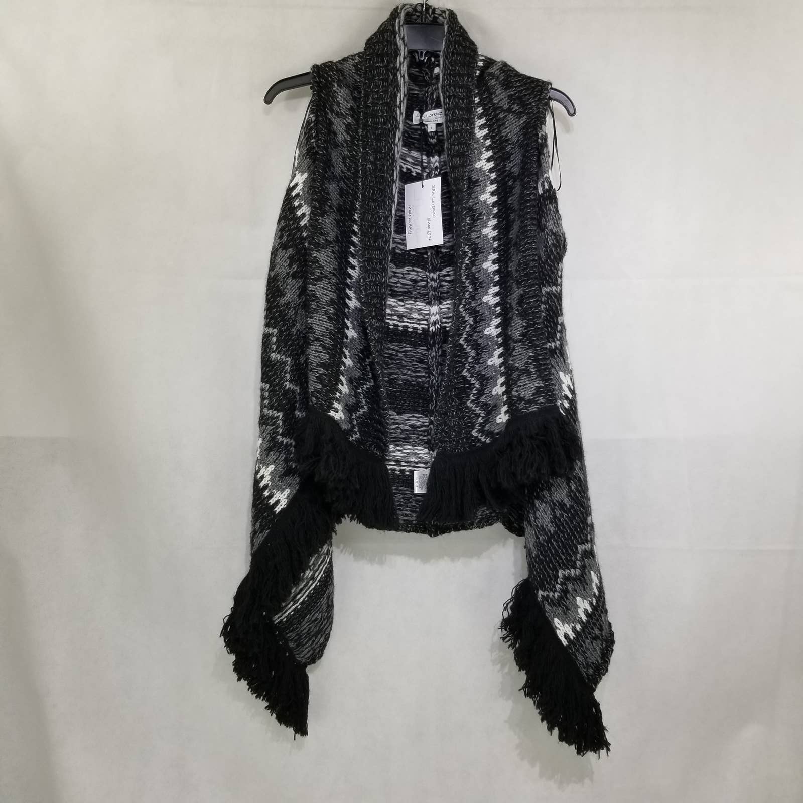 San Lorenzo Women's S Fringed Cardigan Sweater Vest Made in Italy Acrylic Wool