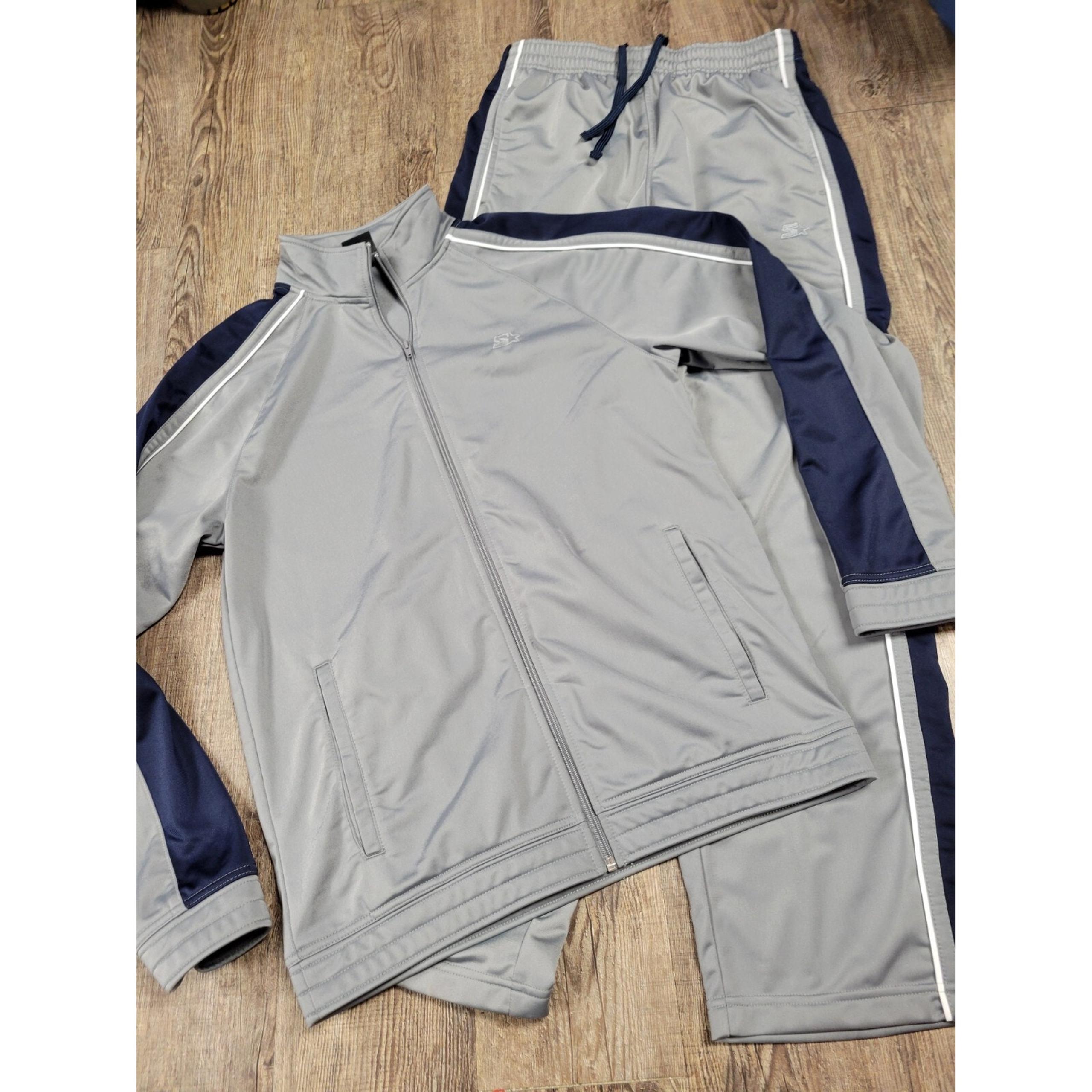 Starter Men's Gray Navy Blue 2000s Vintage Track Suit Size Small Jacket Pants