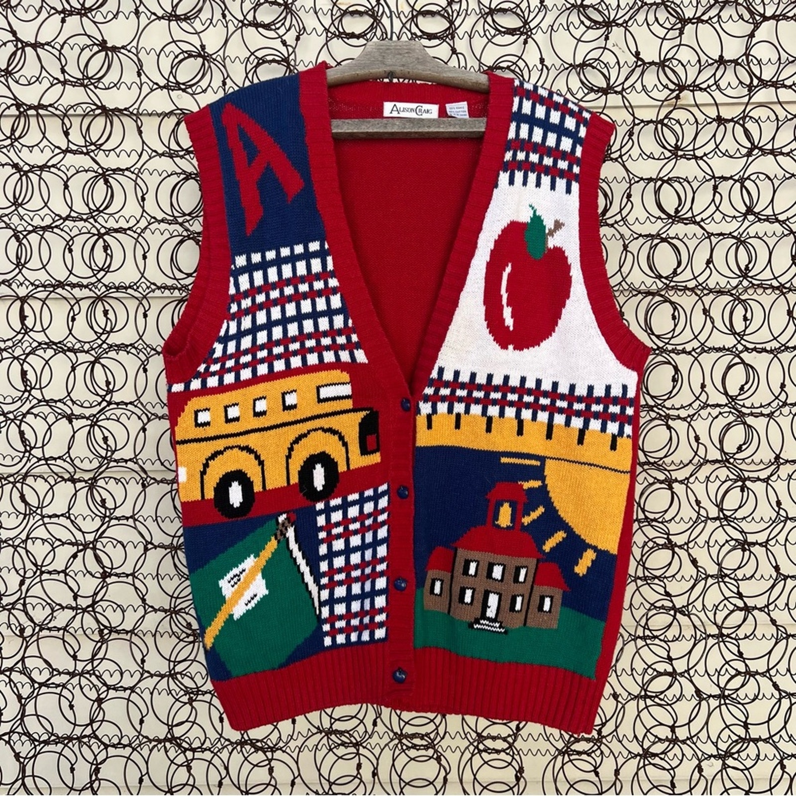 Vintage 90s Allison Craig school teacher sweater vest XL