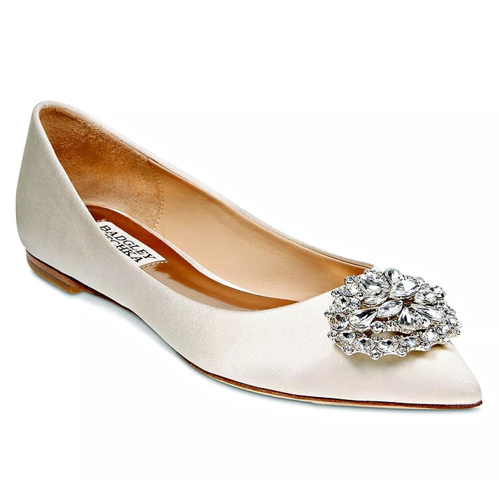 Badgley Mischka Women's Davis Embellished Ivory Satin Flats Size 6.5 (MSRP 195)