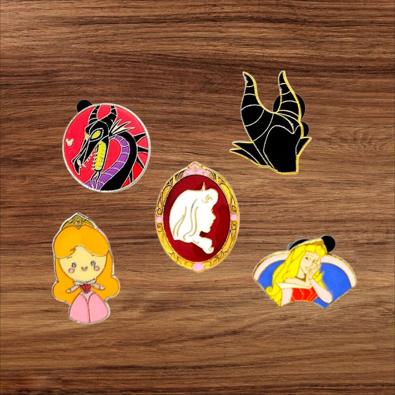 5 Sleeping Beauty Maleficent Disney Parks Trading Pins, Plus 2 Bonus Pins