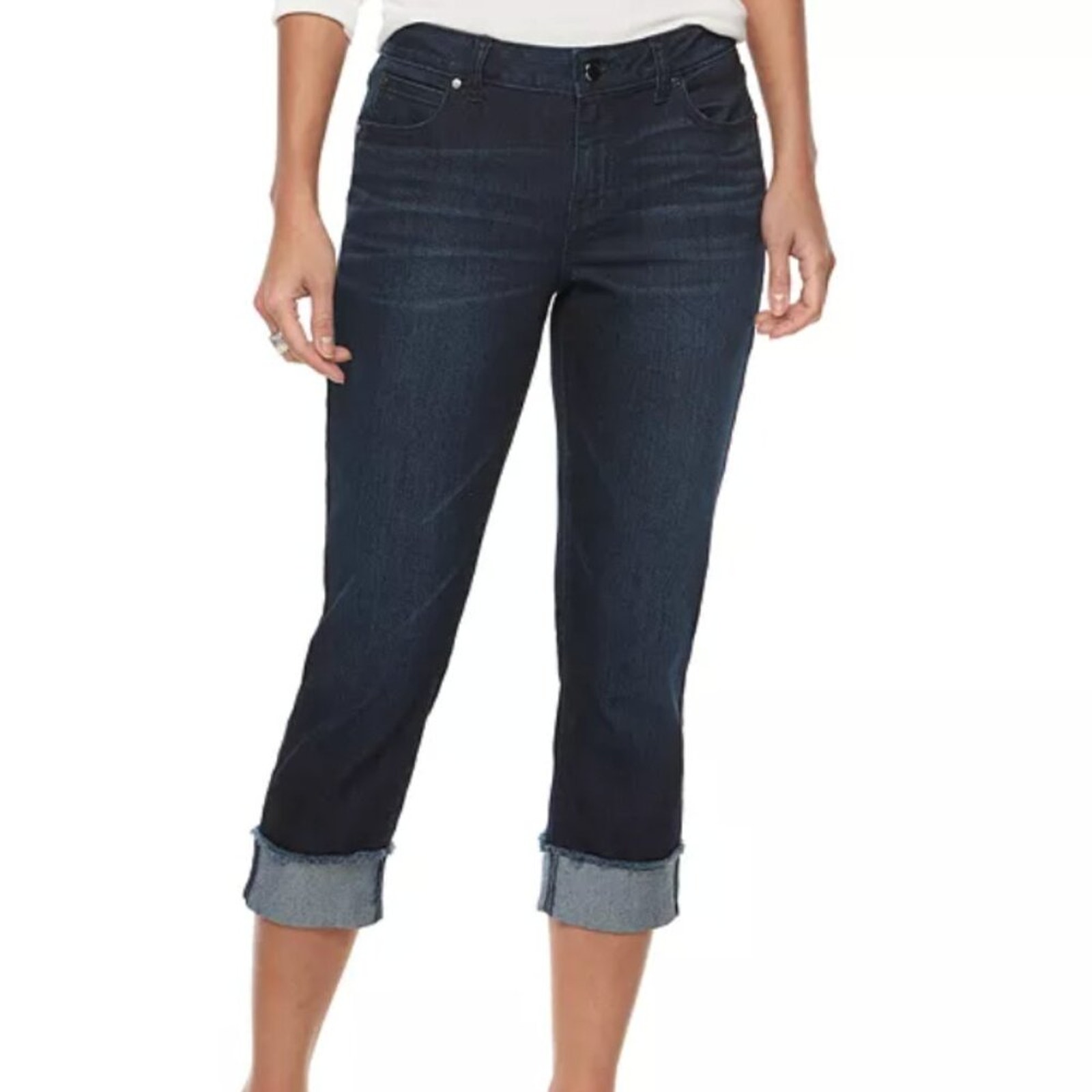 NYDJ Marilyn Wide Cuff Dark Wash Capri Jeans Size 8