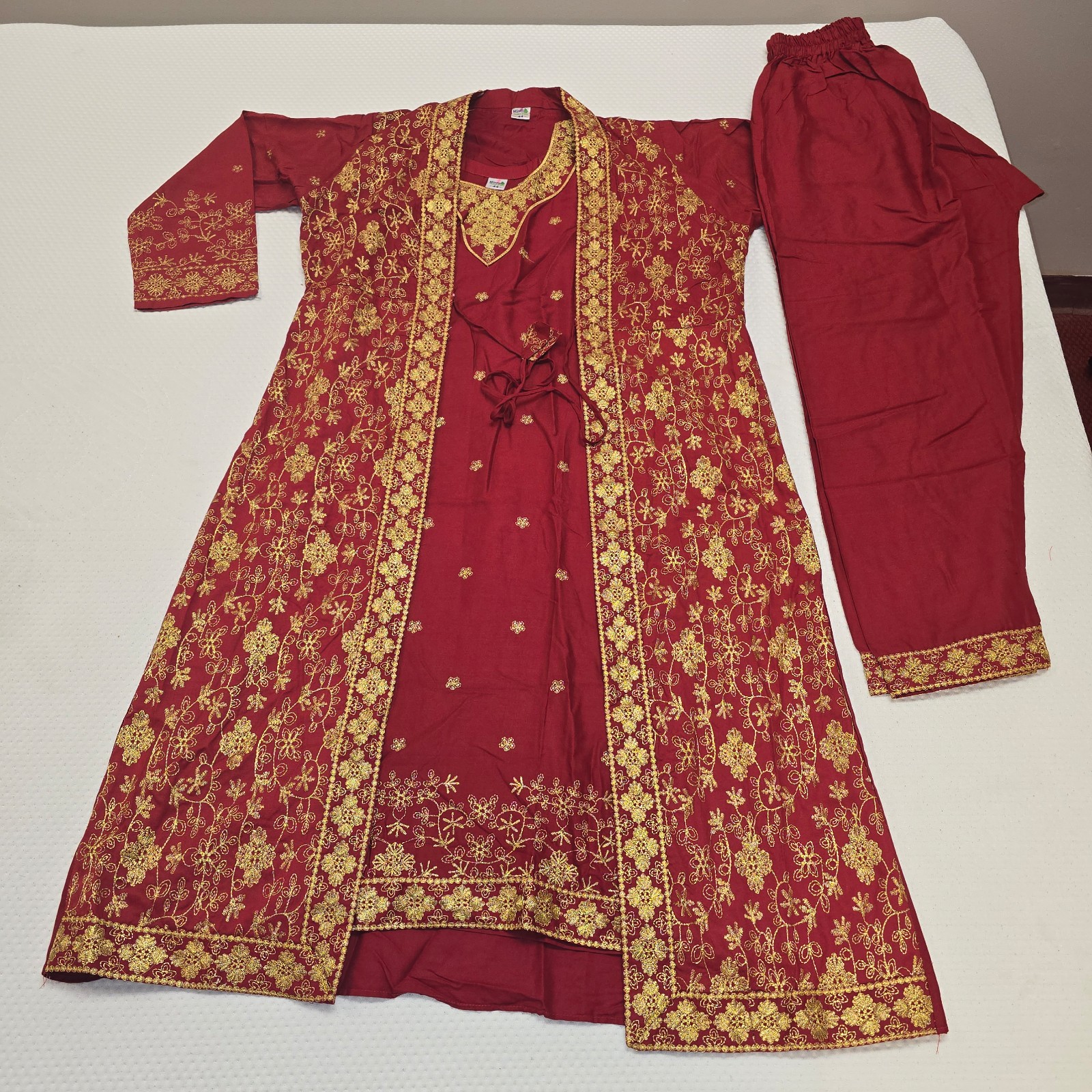 Red and Gold Desi Traditional Wear Salwar Kameez W Embroidered Jacket Size XL