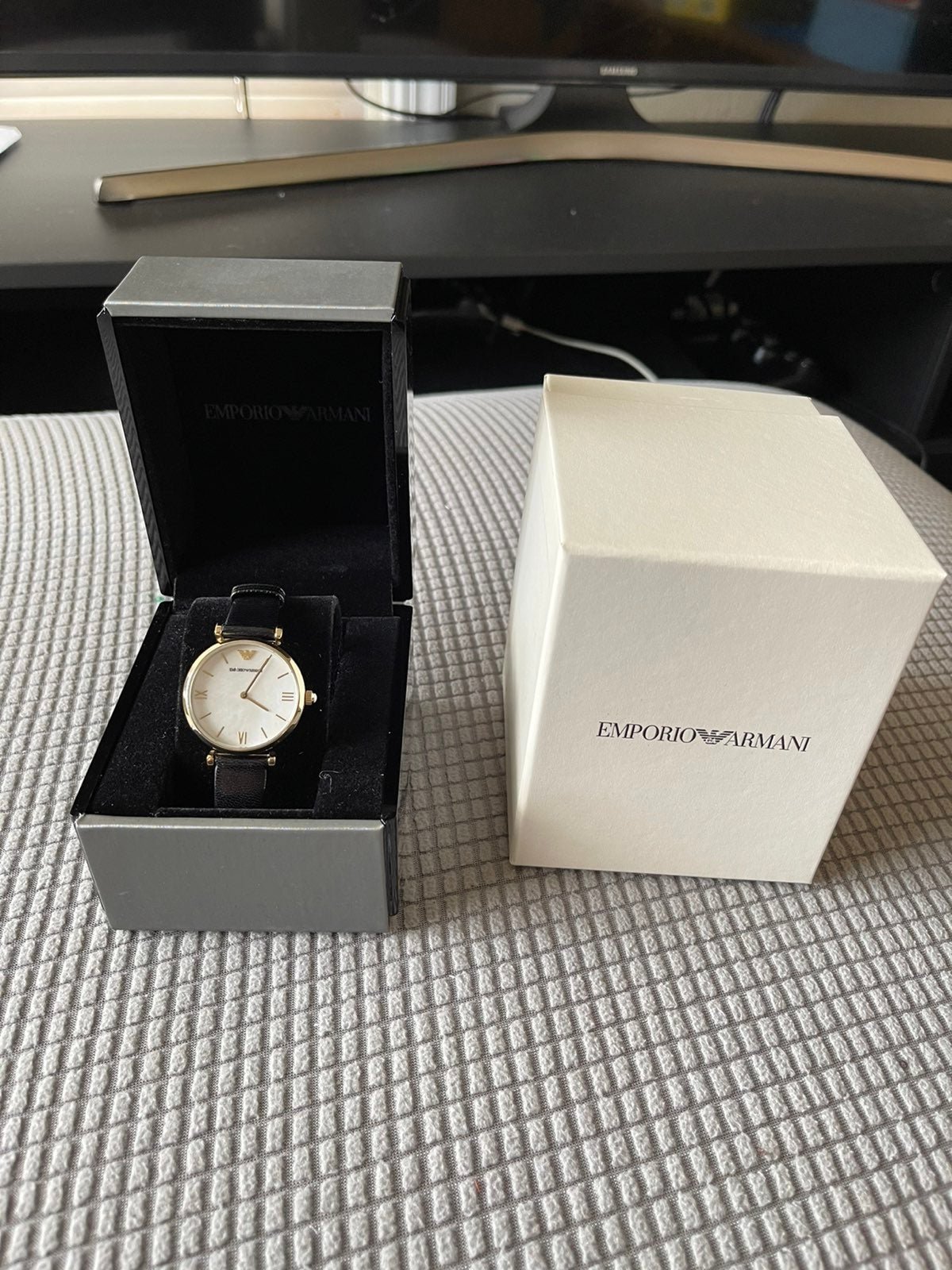 Emporio Armani Women's Two-Hand Black Leather Watch