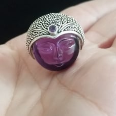Sajen Sterling Silver Amethyst Moon Face Ring