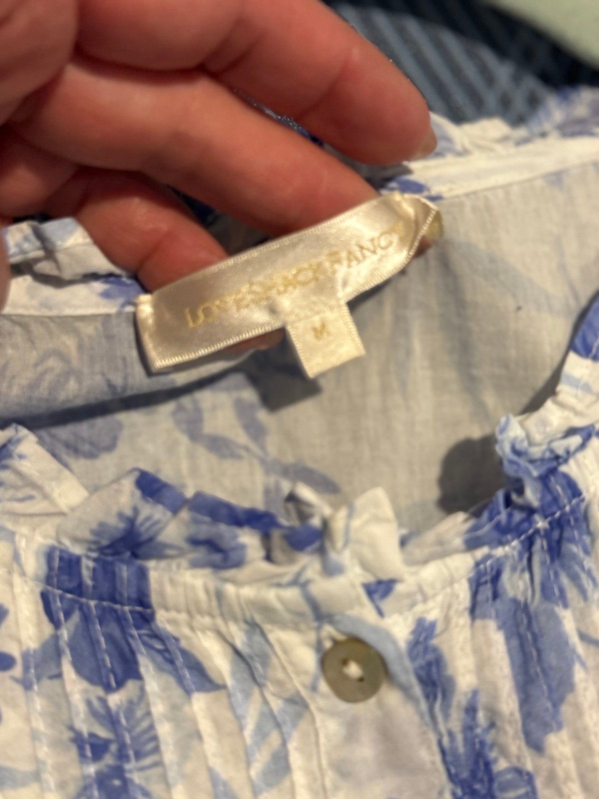 Love Shack Fancy beautiful airy blue and white blouse size M