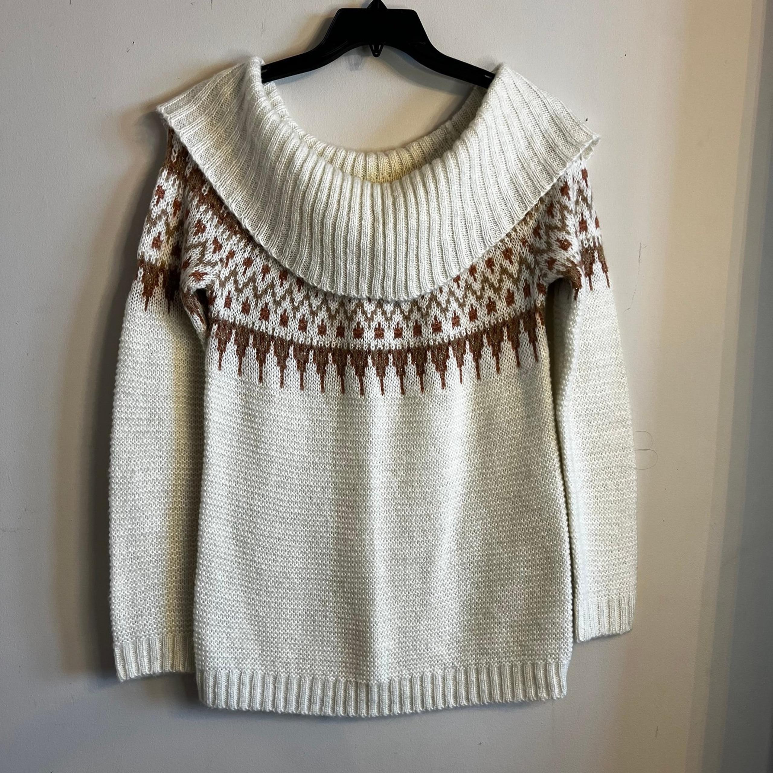 Maurice’s Womens Small Cowl Neck Tunic Sweater Cream And Brown EUC