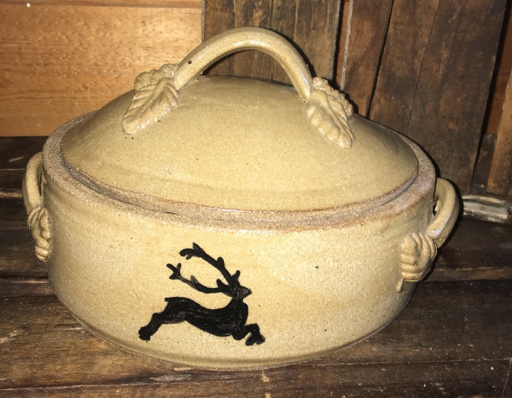 reindeer caribou elk pottery handles lid handmade pot cabin lodge rustic decor
