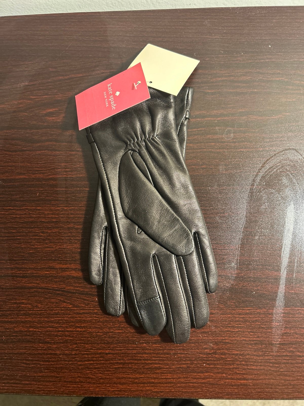 Kate Spade Black Leather Dress Gloves Cut Out Spade Sz Medium