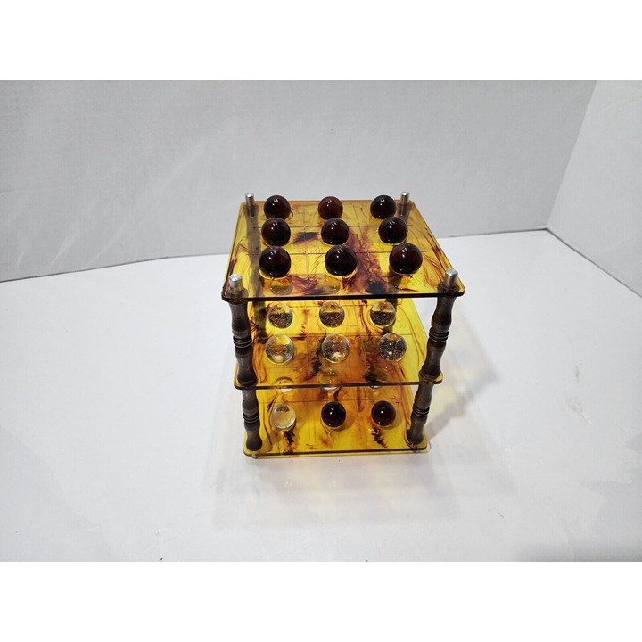 Vintage Tri Tac Toe Marble Game, Acrylic 3 Tiered 70s READ