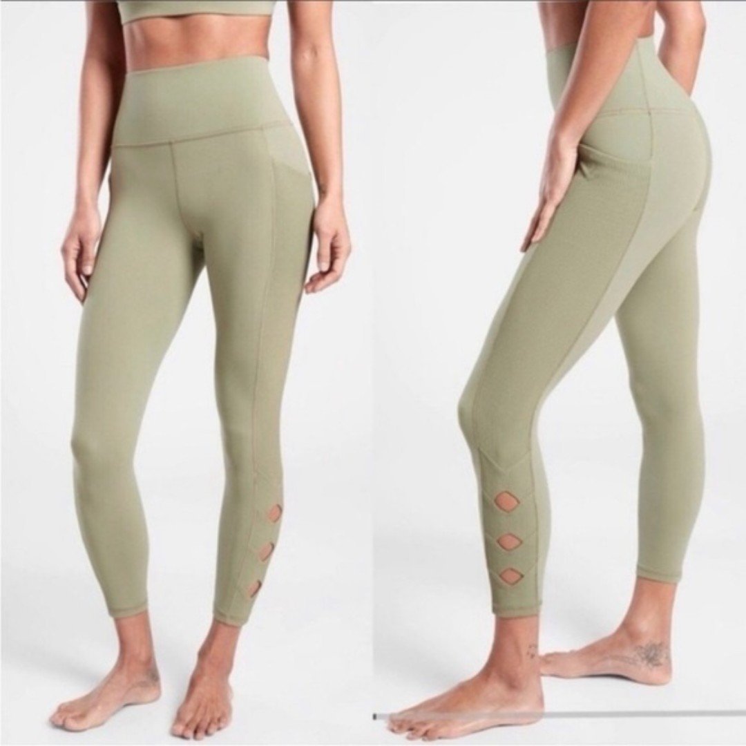 Athleta Green Salutation Stash Pocket II Cutout 7/8 Size L Women