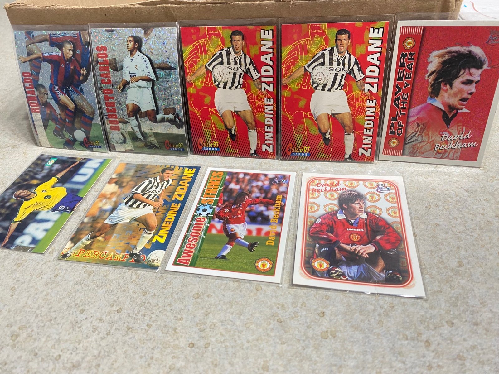 1996-97 David Beckham, ZINEDINE ZIDANE , Roberto Carlos, Ronaldo Soccer Cards