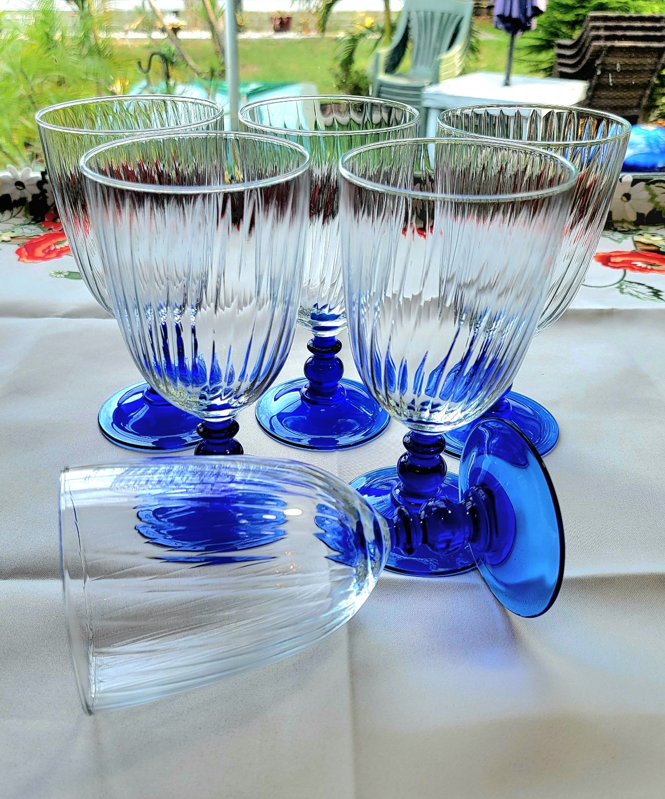 Vintage Cristal d'Arques Durrand, Set of 6, Country Manor Colbalt Iced Tea Stems