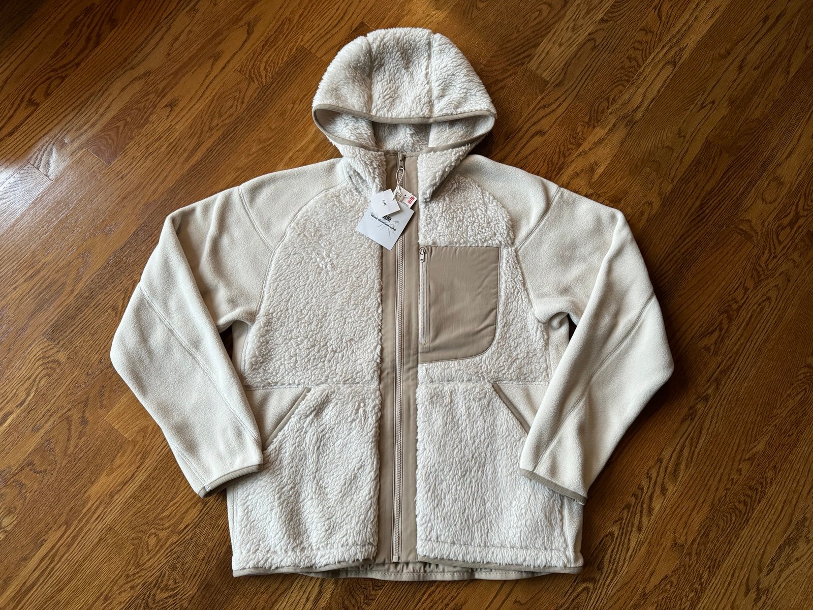 XXL White Mountaineering Cream Fleece Long-Sleeve Hoodie Jacket Uniqlo 2XL