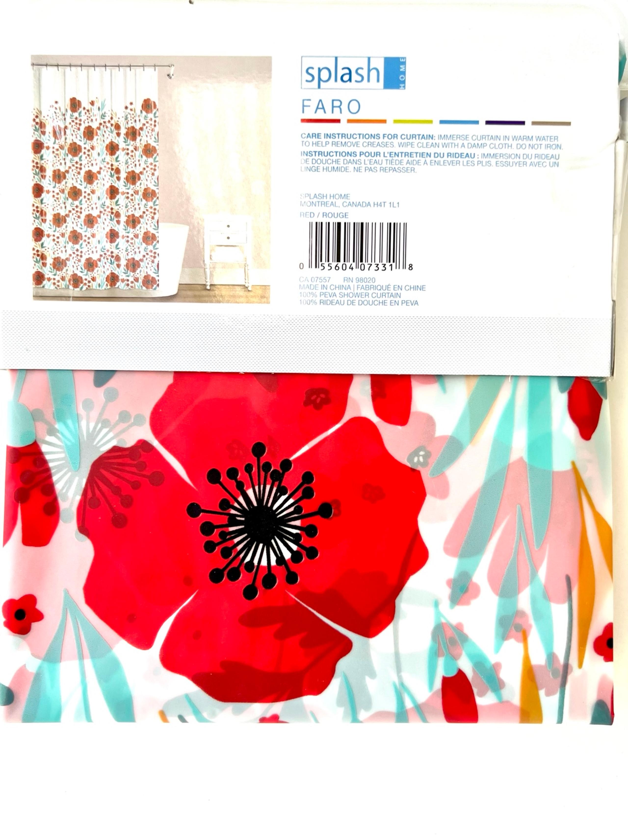 Poppy Flower Garden Peva Shower Curtain Red Golden Yellow Teal Faro Florals