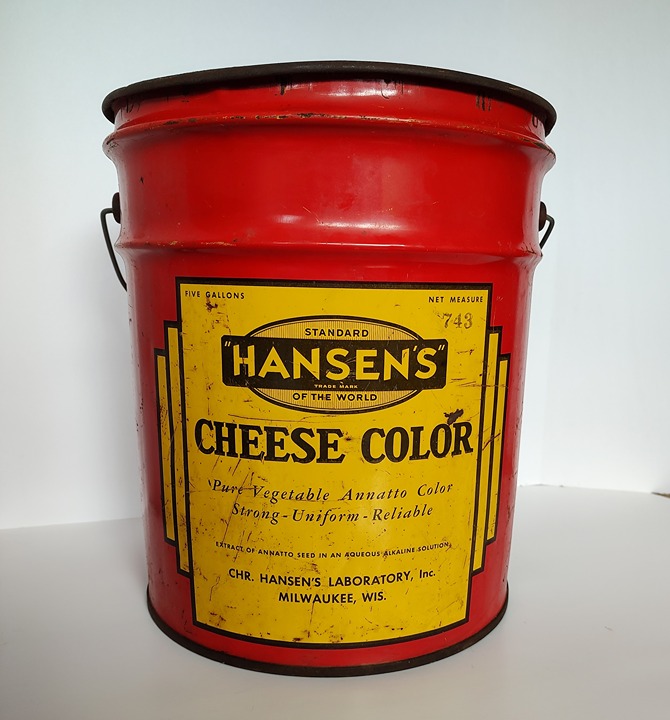 Vintage Red & Yellow Hansen's Cheese Color Milwaukee WI 5 Gal Metal Bucket Rare