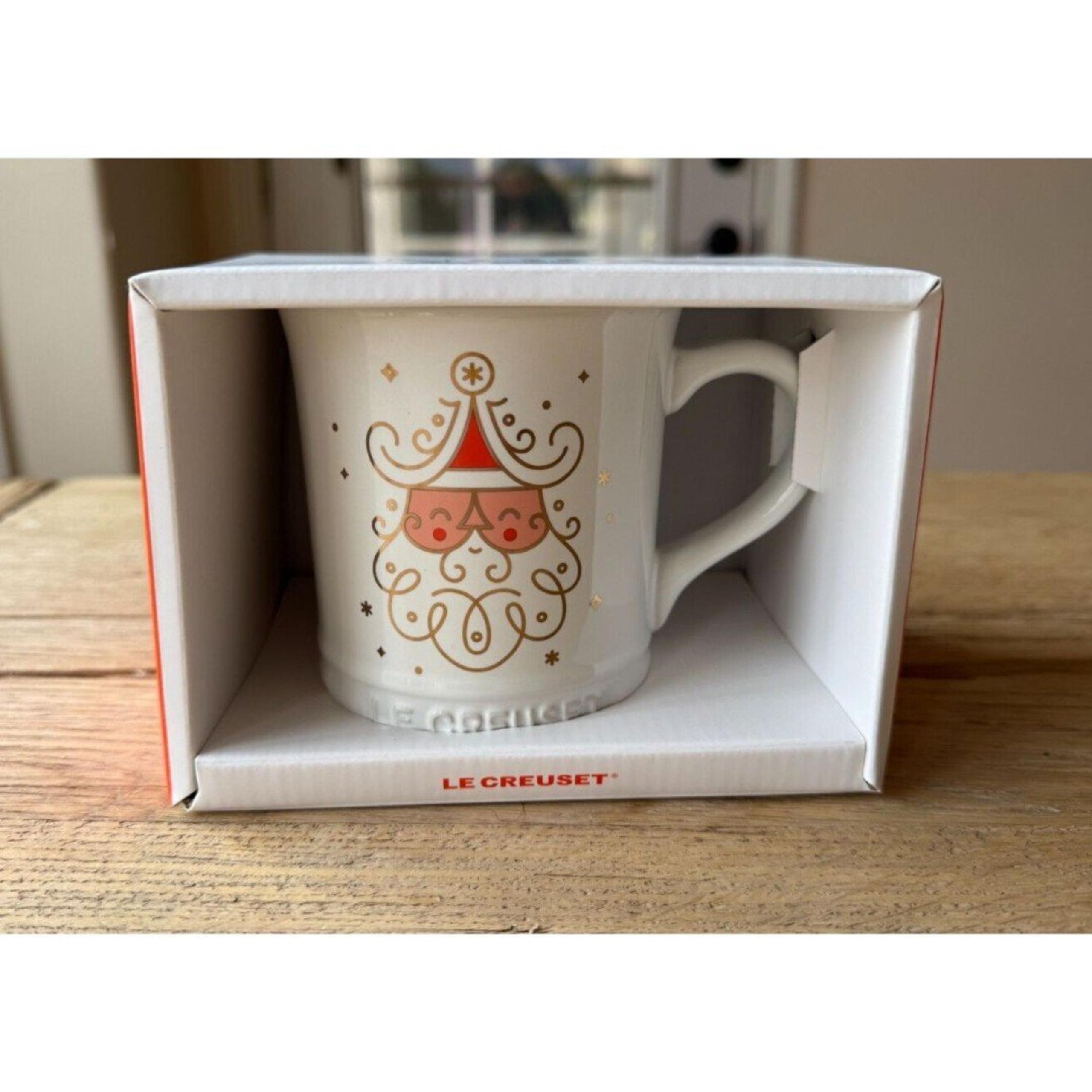 Le Creuset Stoneware Noel Christmas Collection Gold Santa Decal Mug, 14 oz, NEW