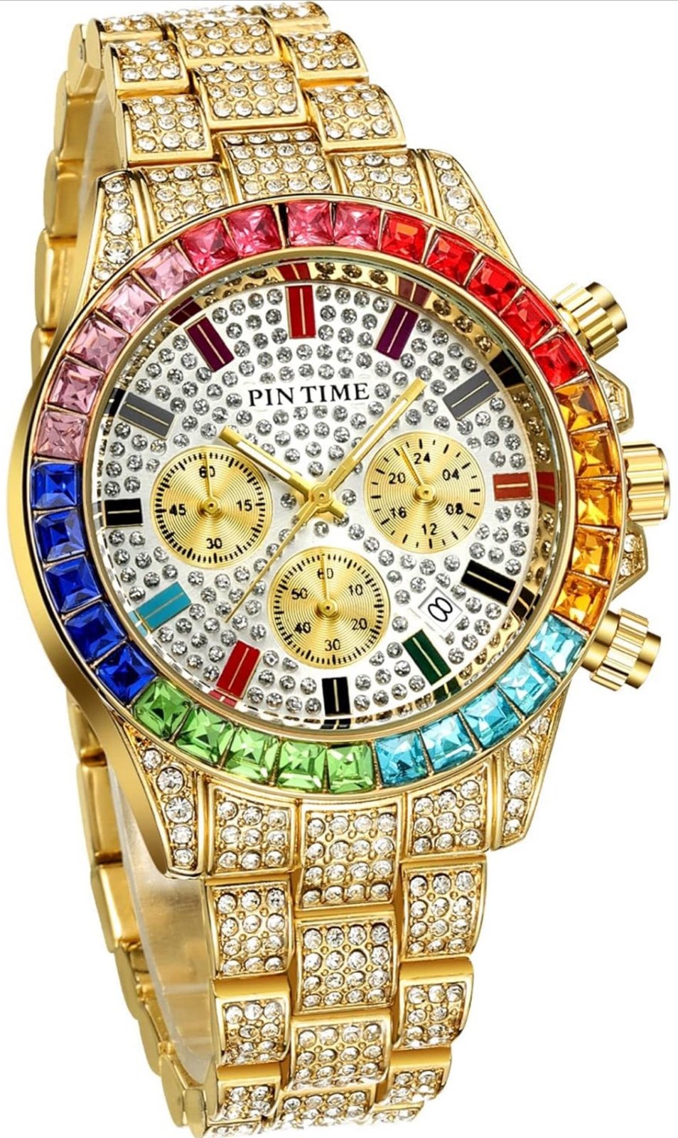 Gosasa Luxury Bling-ed Out Colorful Dial Full Diamond Hip Hop Rocks Watches Fash