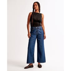 Abercrombie & Fitch Curve Love High Rise Cropped Wide Leg Jeans Flared Size 26