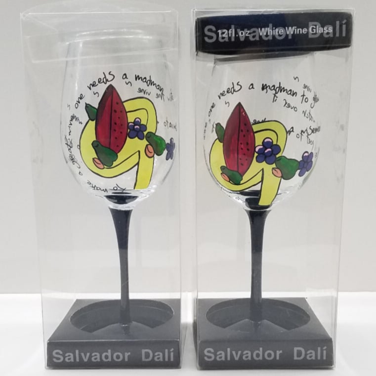 2 Salvador Dali Museum White Wine Glasses 12 oz Sandía Still Life Painting