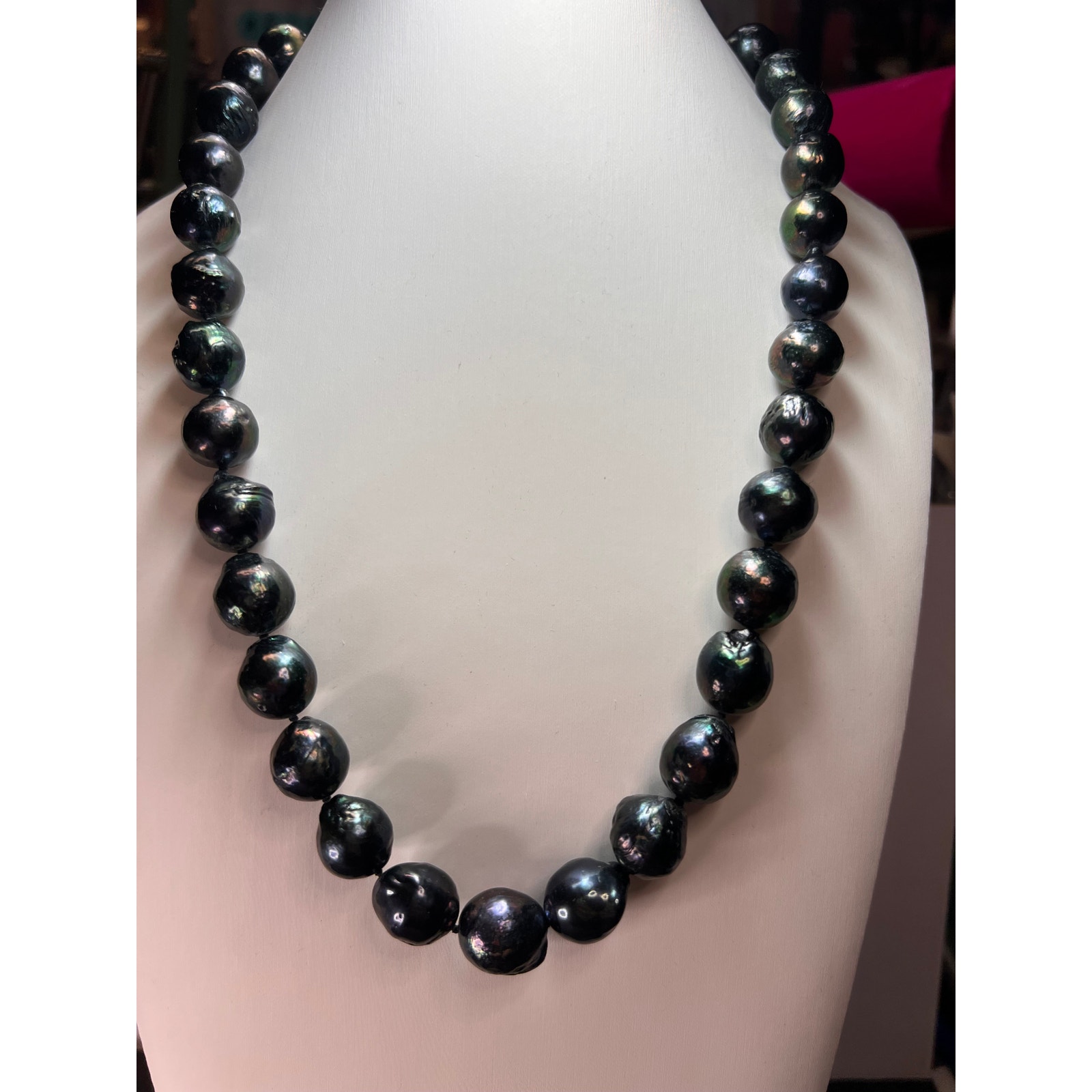 13mm Cultured black pearl 22 inch necklace with sterling silver clasp