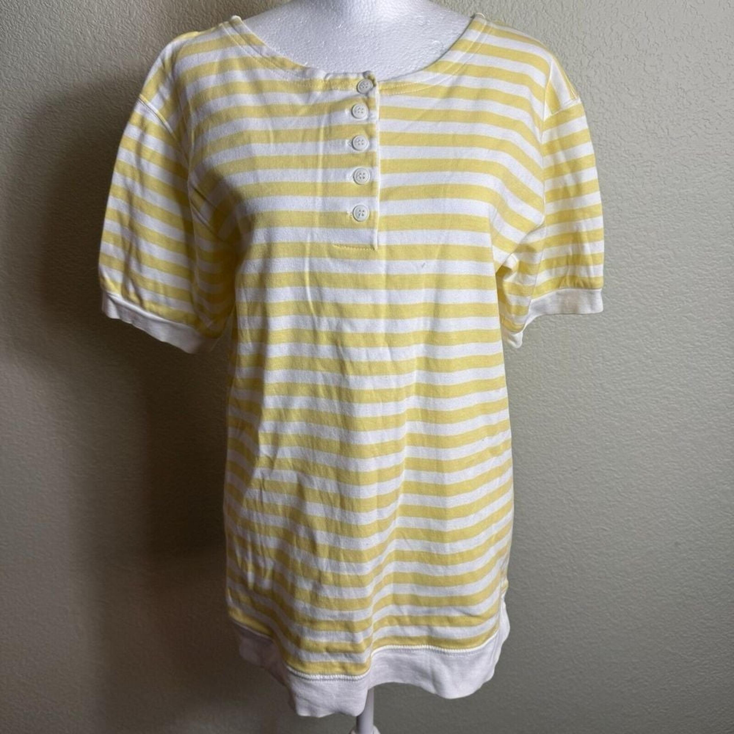 Cathy Daniels Women's Top Size S Yellow & White Stripe Short Sleeve Pull Over
