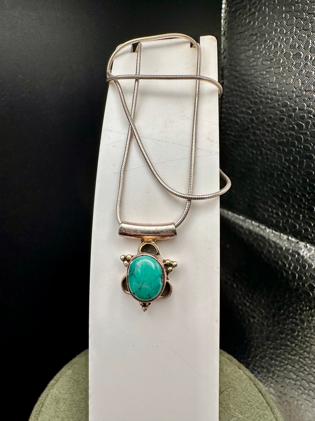 Vintage Sterling Turquoise Petite Slider Pendant with snake chain
