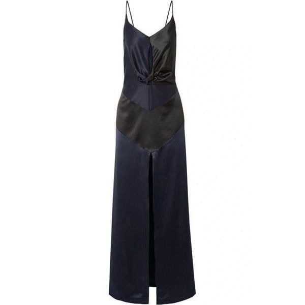 Michael Lo Sordo NWT Women's Cutout Silk Satin Maxi Dress in Blue/Black Size 14