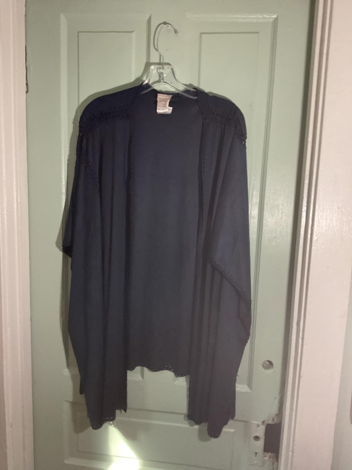Chicos Navy Blue Vegan Suede With Crochet Details Kimono/ Vest L/XL