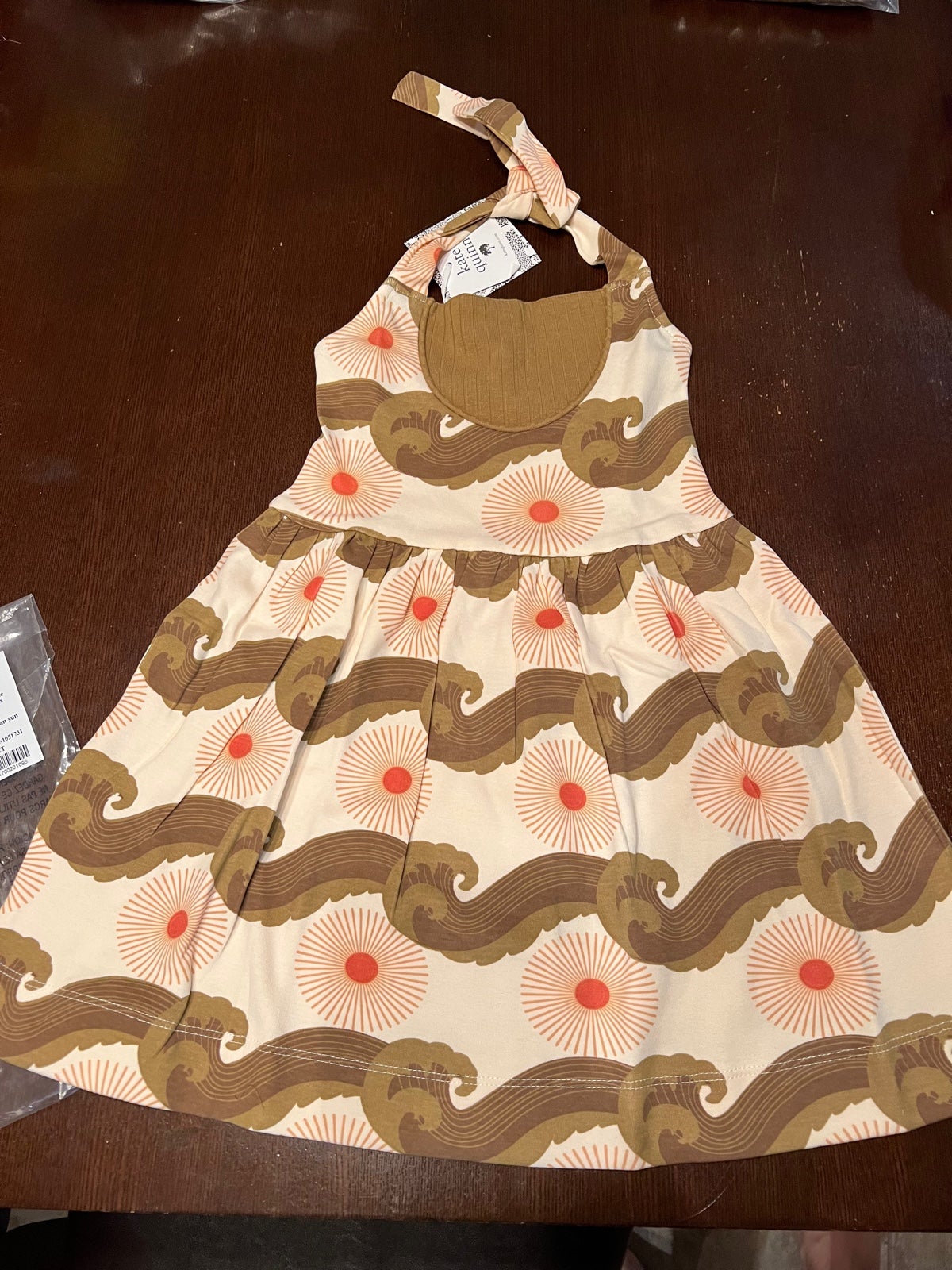 Kate Quinn Neutral Ocean Suns Halter Dress Rounded Yoke Cotton BNIB 2T