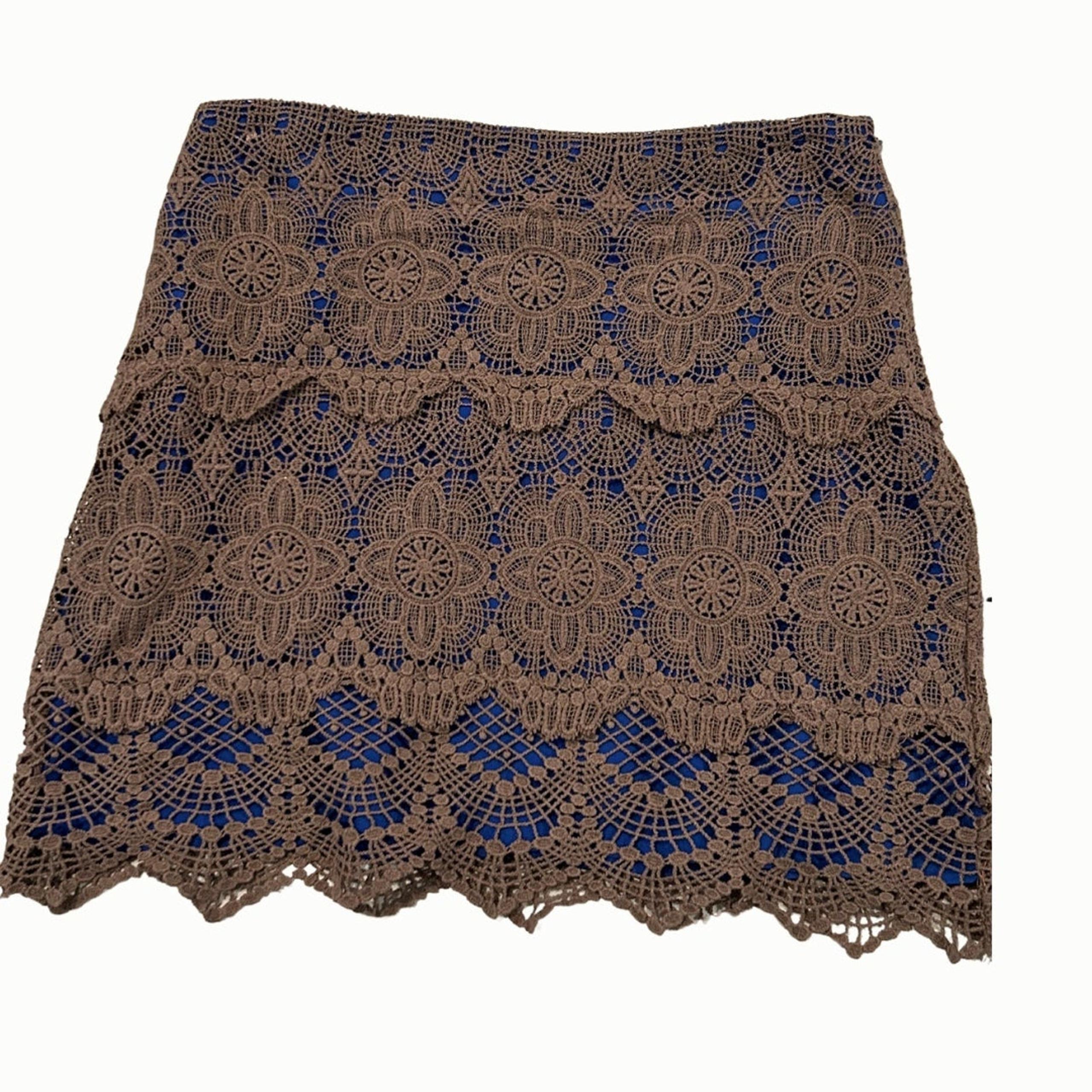 Umgee Small Mini Skirt Boho Lace Blue Underneath with Grey Lace Top Layer