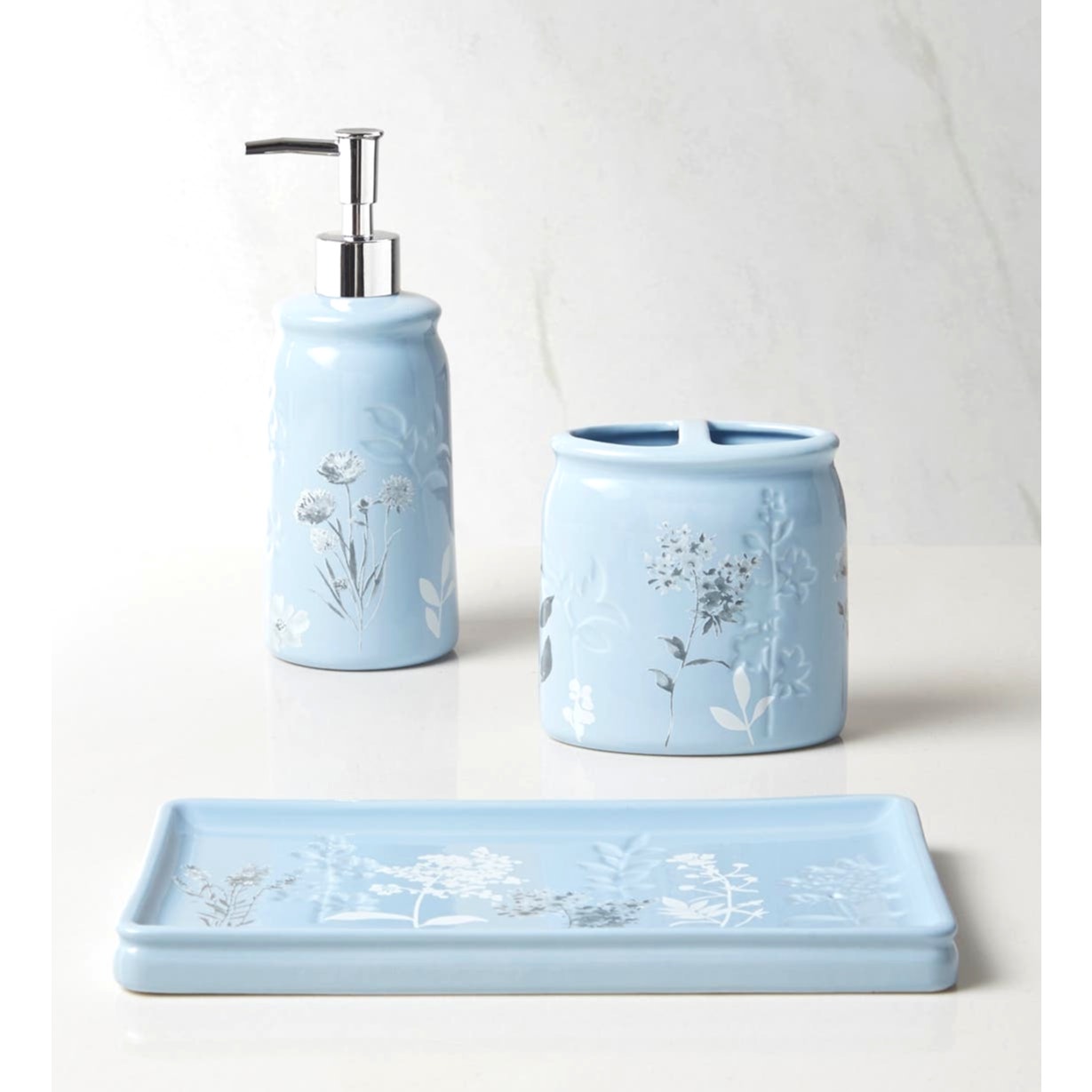 Prairie 3 Pc Bathroom Accessory Set: Soap Dish, Toothbrush Holder, Dispenser