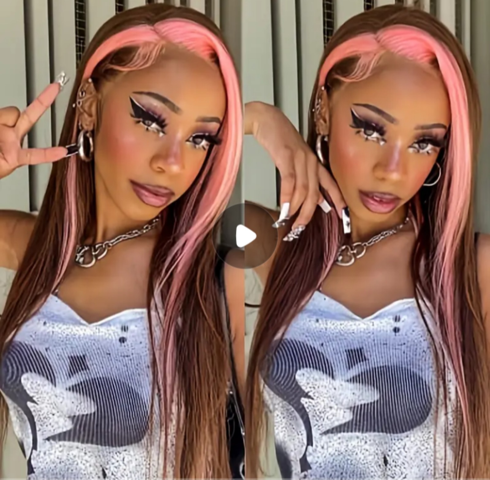 26 Inch Pink to Brown Ombre Wig