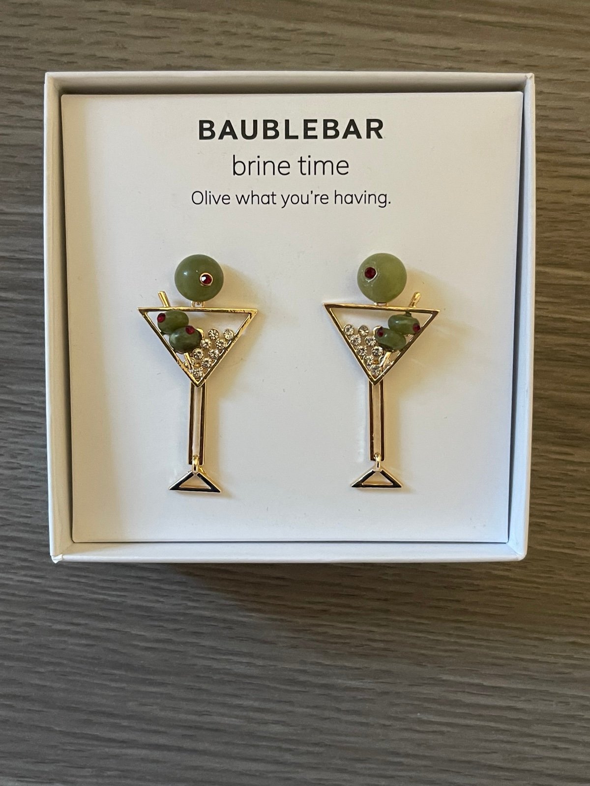 BaubleBar Brine Time Green Olives Martini Gold Earrings