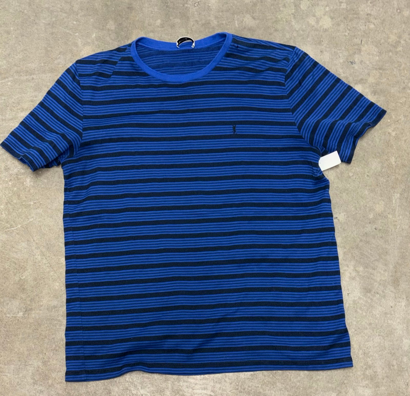 SAINT LAURENT - Logo-Embroidered Striped Cotton-Jersey T-Shirt - Blue size M
