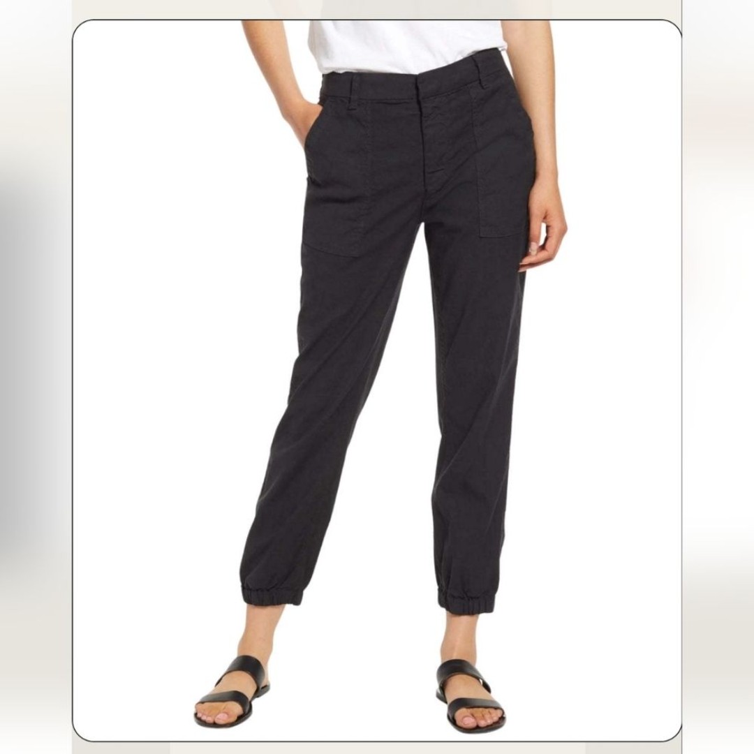 FRANK & EILEEN JAMESON BLACK JOGGER UTILITY PANTS COTTON FLAX BLEND WOMEN SIZE 8