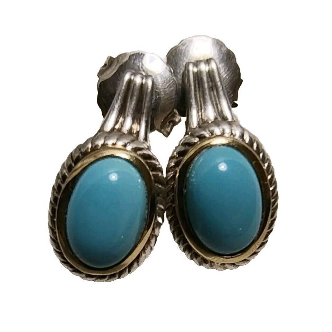 Designer Lorenzo 18k Gold + 925A Silver Turquoise Earrings. Earring Backs 925A.