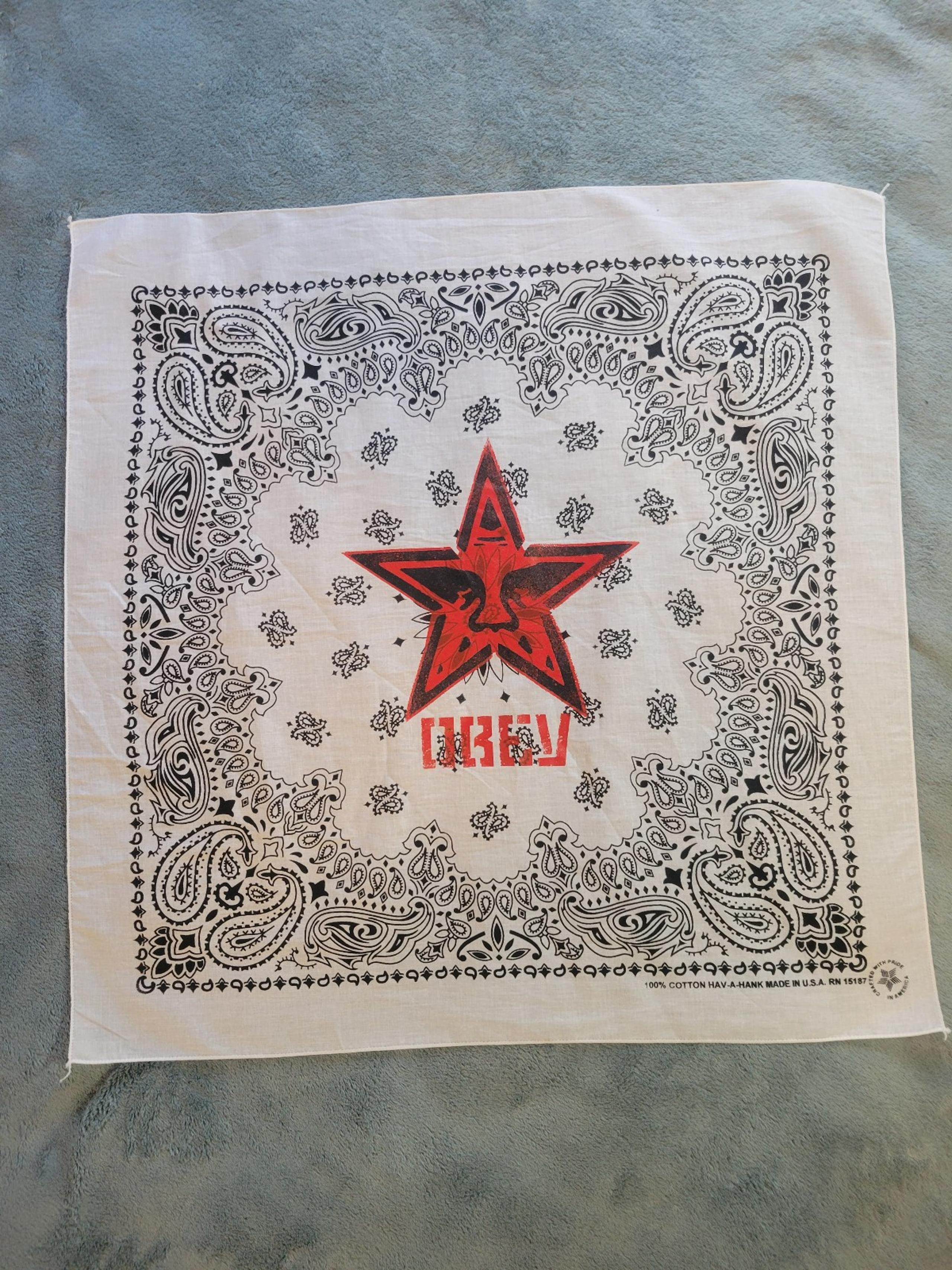 Shepard Fairey Obay Red and Black Bandana Made In USA (Rare)