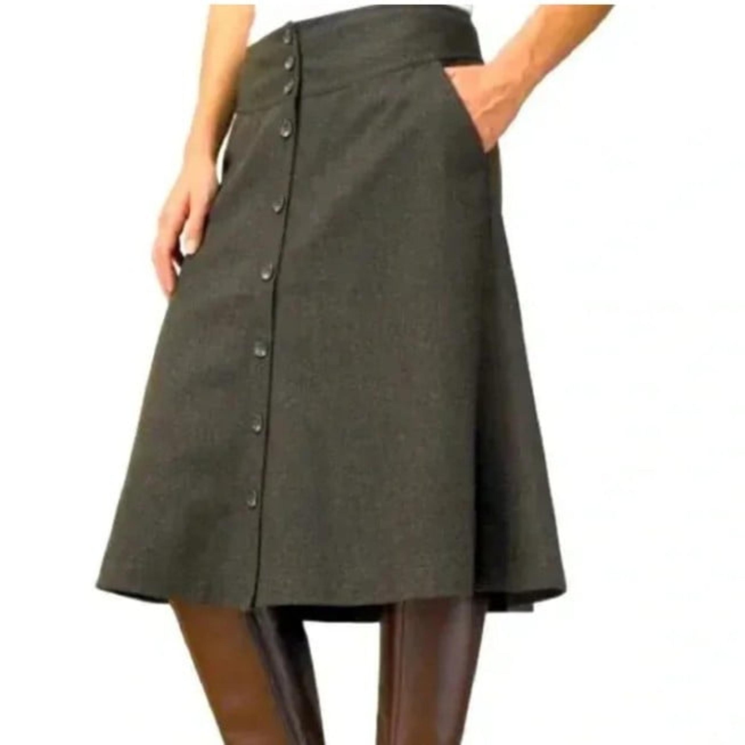 BANANA REPUBLIC Women Sz 6 Dark Green Wool A Line Flared Skirt Button Down Lined