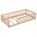 Twin Montessori Floor Bed With Slats And Fence, Solid Wood Floor Bed Frame