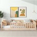 Twin Montessori Floor Bed With Slats And Fence, Solid Wood Floor Bed Frame