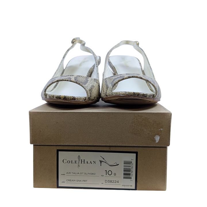 Cole Haan Cream Snake Print Air Talia Slingback Heels 10B Leather Womens Shoes