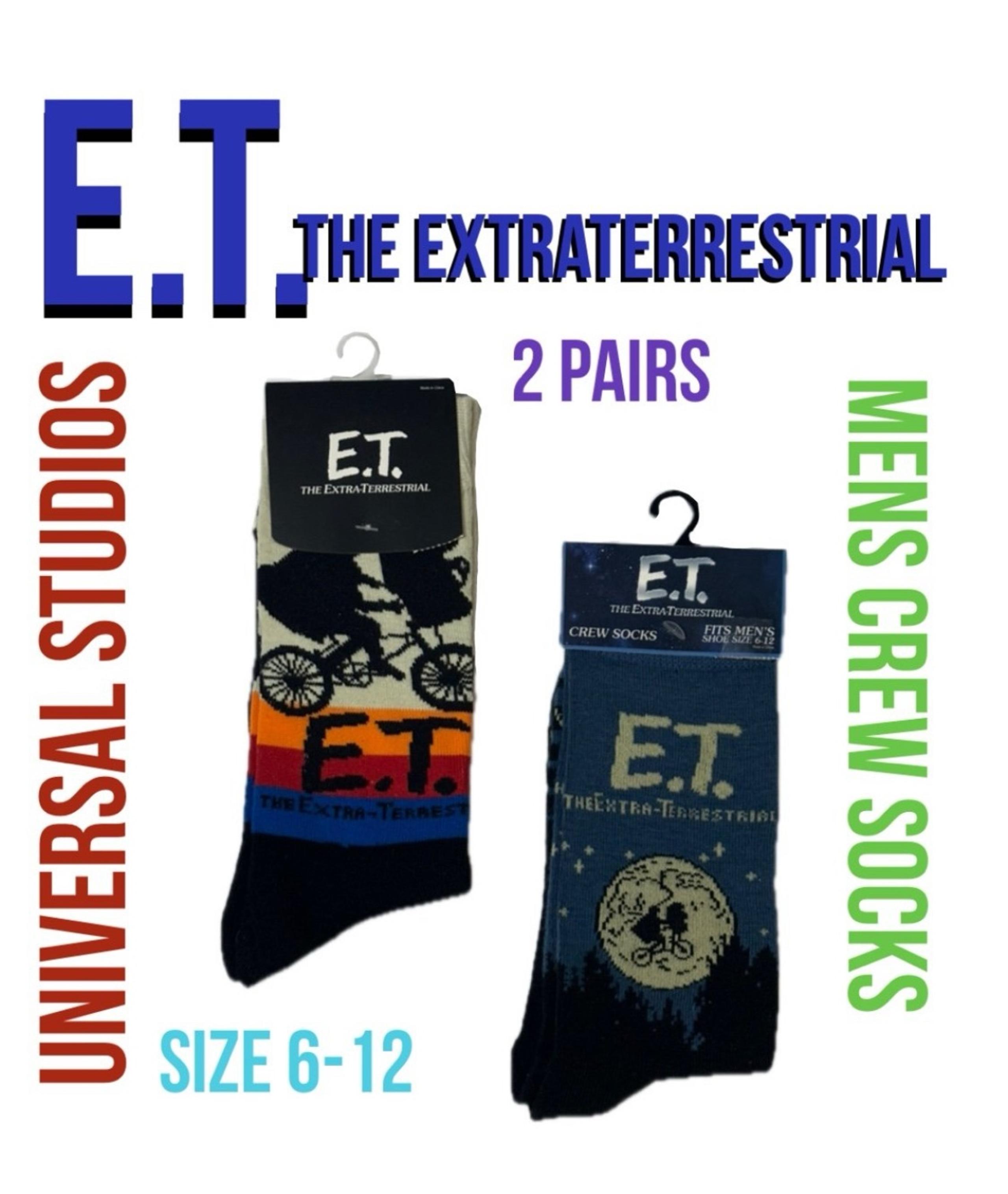 E.T. The Extraterrestrial 2 Pair Mens Crew Socks Adult Sizes 6-12 New